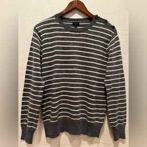 J. Crew Women’s Wool Blend Horizontal Stripe Crewneck Sweater - Grey / White - M